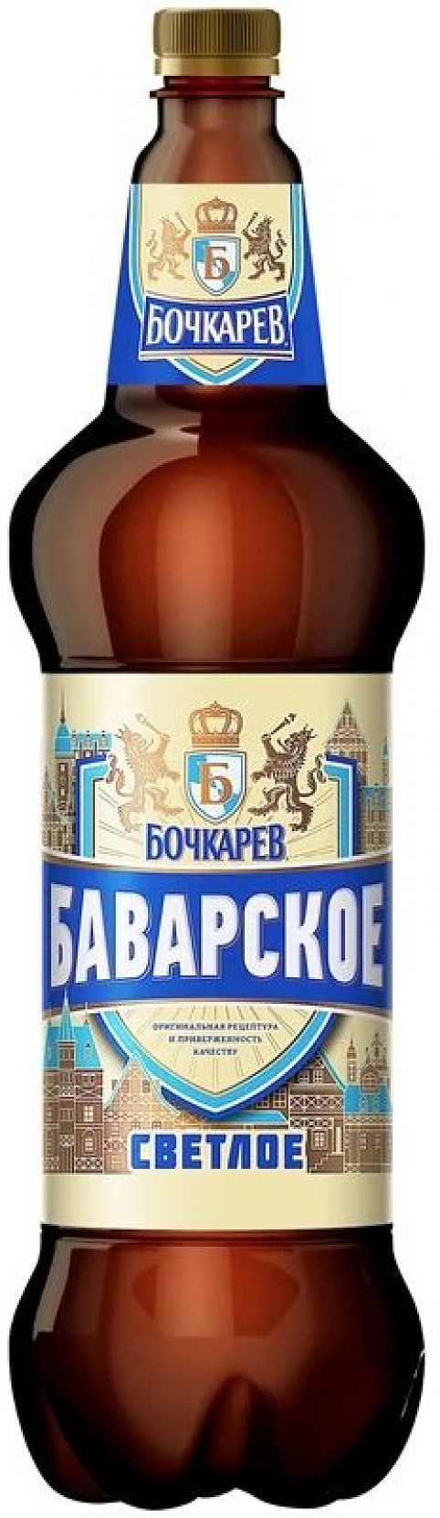 Пиво "Бочкарев Баварское" Нефильтрованное Светлое, ПЭТ, 1.2 л: Фото 1