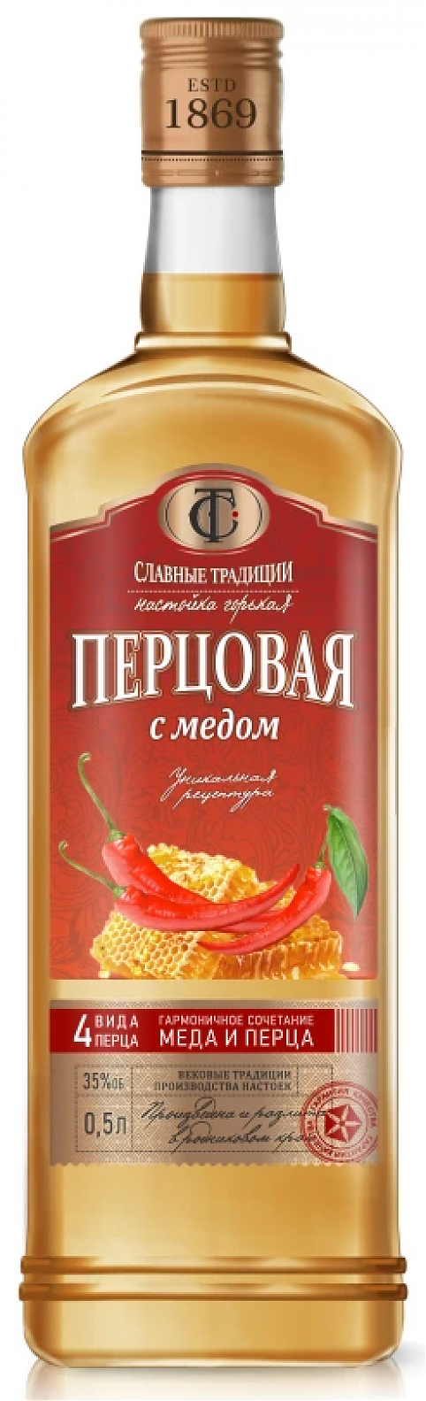 Ликер "Славные Традиции" Перцовая с медом, настойка горькая, 0.5 л: Фото 1