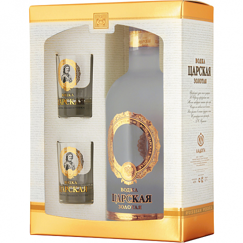 Водка "Царская" Золотая, gift box with shots 0.7 л: Фото 1