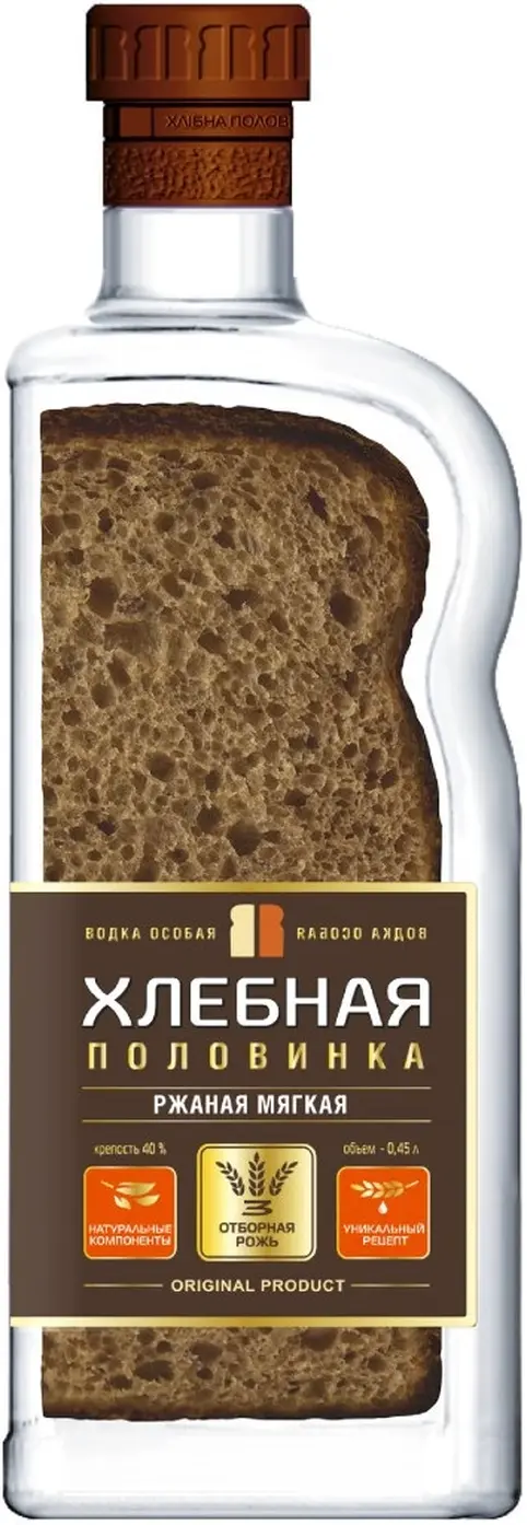 Водка "Хлебная Половинка" Ржаная Мягкая,  0.45 л: Фото 1