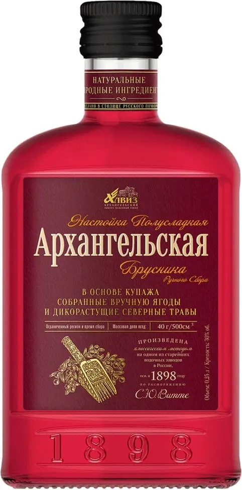 Ликер "Архангельская" Северная выдержка, Брусника ручного сбора, настойка полусладкая,  250 мл: Фото 1