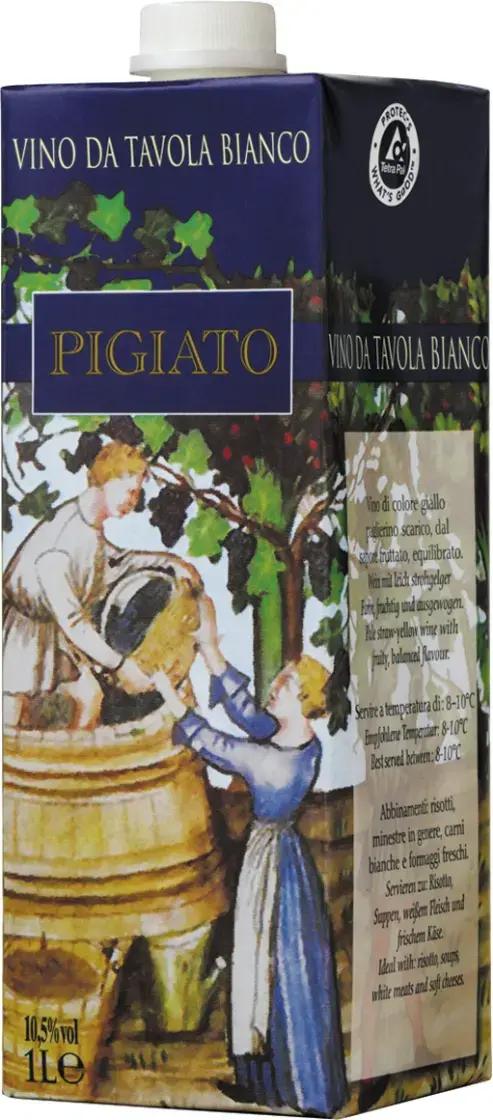 Вино "Pigiato" Bianco Sec, Tetra Pak, 1 л