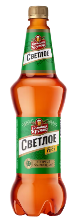 Пиво "Большая Кружка" Светлое, ПЭТ, 1.1 л