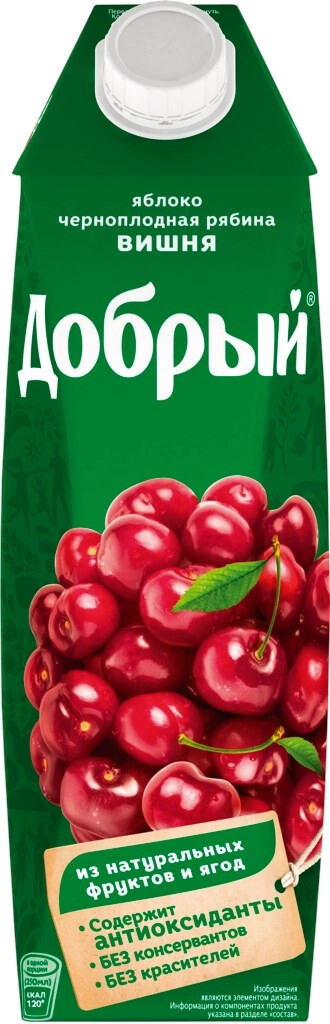 Сок "Добрый" Яблоко-Черноплодная рябина-Вишня, нектар,  1 л