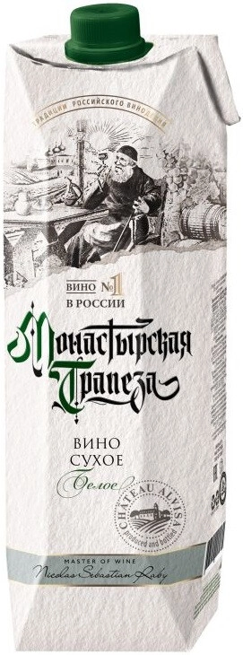 Вино "Монастырская трапеза" Белое сухое,  1 л