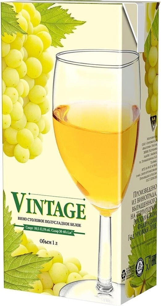 Вино Torgovyj Dom Viktoria, "Vintage" White Semi-Sweet, Tetra Pak,  1 л