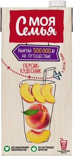 Сок "Моя Семья" Персик-Кудесник, Тетра Пак,  1930 мл