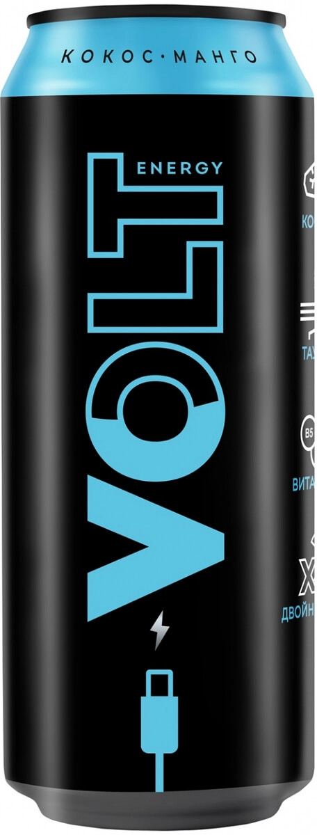 Вода "Volt Energy" Coconut-Mango, Energy Drink, in can,  0.45 л